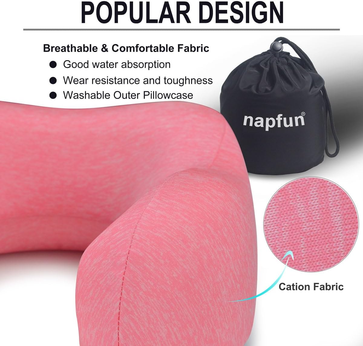 napfun Neck Pillow for Traveling, Upgraded Travel Neck Pillow for Airplane 100% Pure Memory Foam Travel Pillow for Flight Headrest Sleep, Portable Plane Accessories, Striped Black