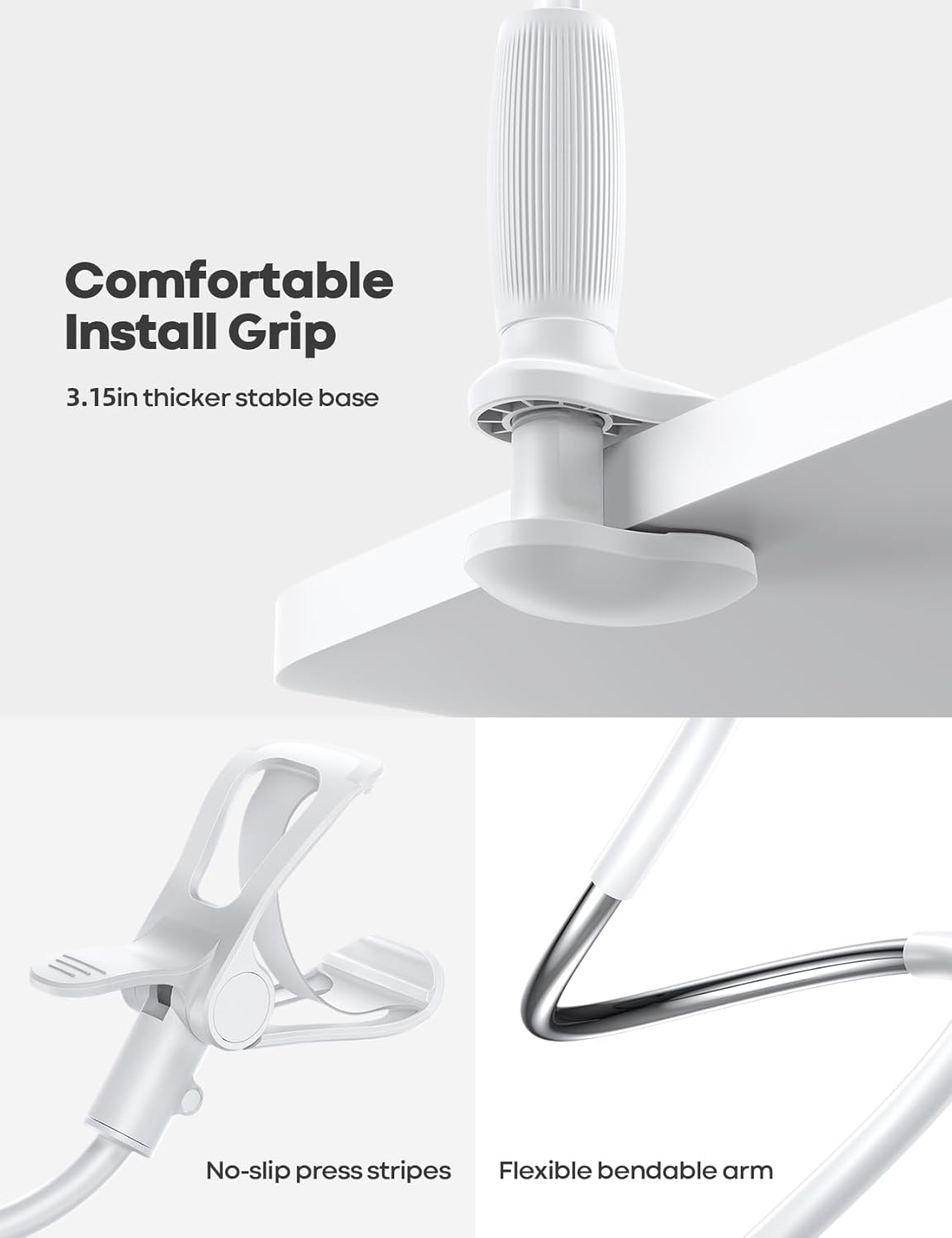 Lamicall Gooseneck Phone Holder for Bed - [Upgraded Stable Clip] for Desk, Headboard, Bed, Bedside, Table, Flexible Gooseneck Long Arm Stand, Overhead Cell Phone Clamp Mount, for All 4-7” Devices