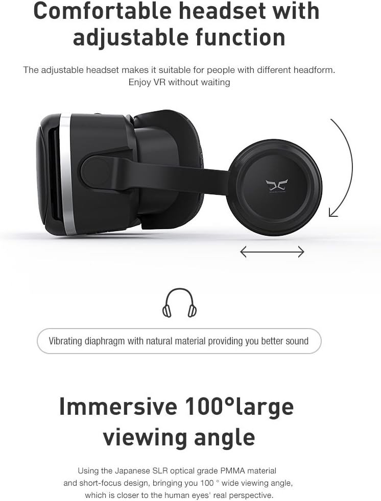 VR Headset for Samsung and Android Phones - Anti-Blue Eyes Protected HD Lenses, VR Goggles for All Smartphone /4.7-6.0in (Black) (with Handle)
