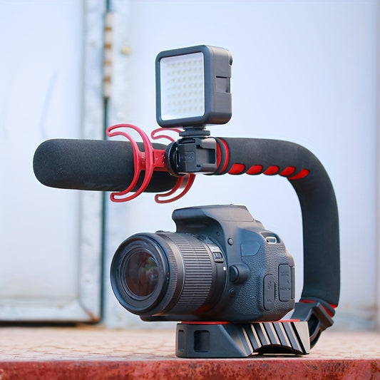 Handheld balanced anti shaking U-shaped stabilizer Micro SLR camera Mobile universal pan tilt handle Photography handle bracket 3 boot mouth expansion multifunctional portable stabilizer bracket