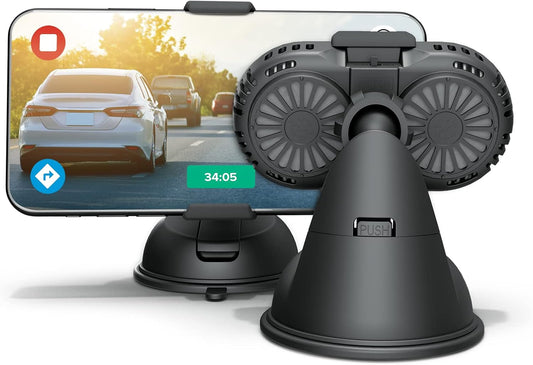 DRIVER Car Cell Phone Holder Mount 2022 with Semiconductor Cooling Fan Secured Lock Device Hands Free and Compatible for iPhone 14 Pro Max 13 12 Samsung Galaxy Google Pixel 7 6 5 Android with 5G Black