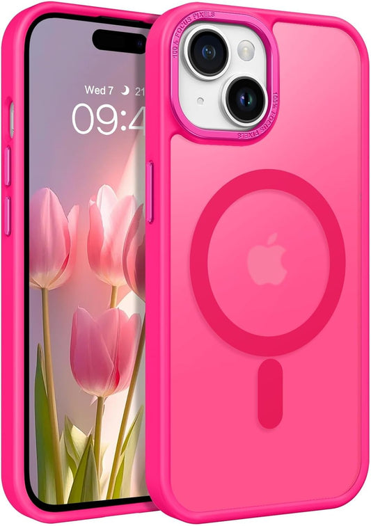 BENTOBEN Compatible with iPhone 15 Plus Case, Translucent Matte Slim Shockproof Magnetic Phone case [Compatible with MagSafe] Women Men Girl Boy Protective Cover for iPhone 15 Plus, Hot Pink