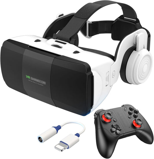 VR Headset for Phone 4.7-7.8 Inch iOS and Android, 3D Virtual Reality Glasses with Controller and Headphones, Vr Glasses for Kids and Adult Play Vr Games &amp; 3D Movies, for Men/Kids (