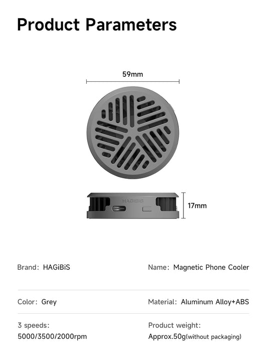 Hagibis Magnetic Cell Phone Cooler Ultrathin Cooling Fan Portable Lightweight Mobile Phone Radiator for iPhone 16 15 Pro Max, MagSafe Series, iPad Pro, Android, Tablet (Grey)