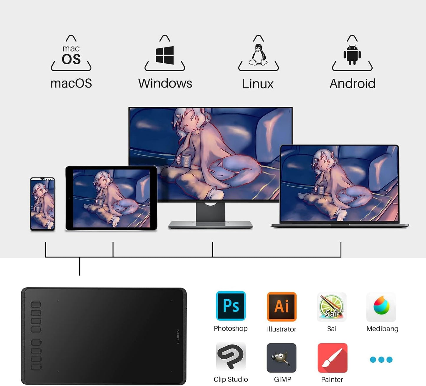 HUION Inspiroy H640P Drawing Tablet, 6x4 inch Art Tablet with Battery-Free Stylus, 8192 Pen Pressure, 6 Hot Keys, Graphics Tablet for Drawing, Writing, Design, Teaching, Work with Mac, PC &amp; Mobile
