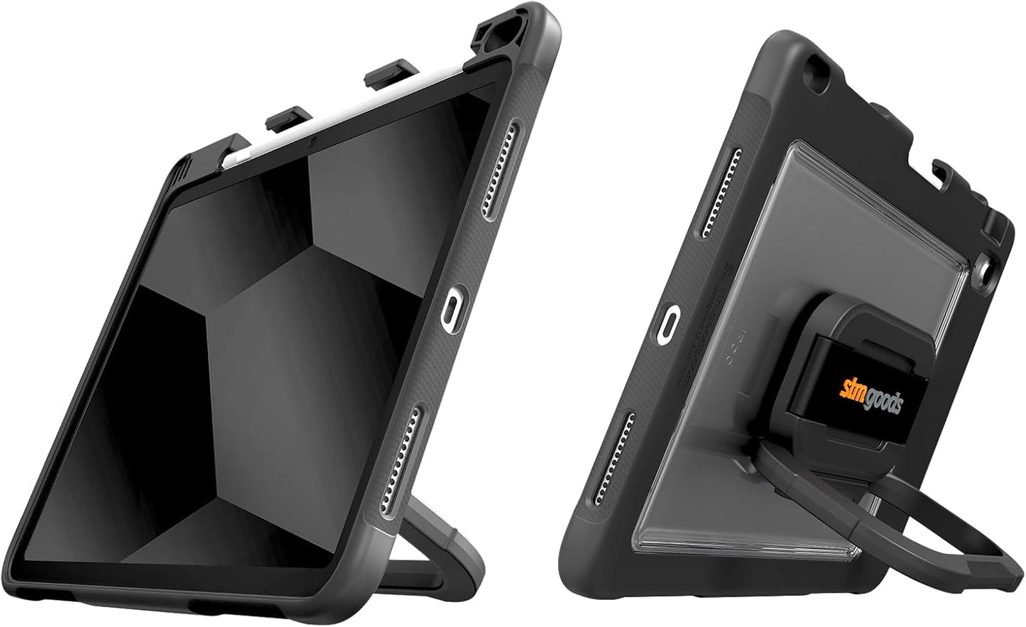 STM Dux Swivel Case for iPad 10th Gen - 360° Rotating Stand with Hand Strap, Rugged Protection, Apple Pencil Storage, and Clear Back - Perfect for Frontline and Service Workers - Black.