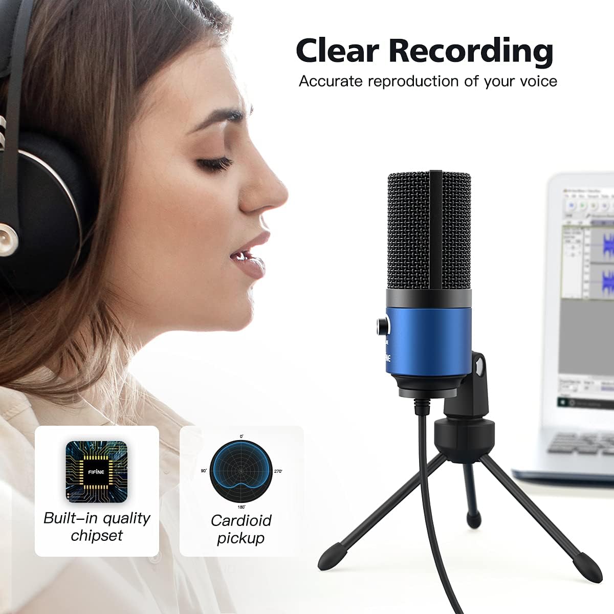 FIFINE USB Microphone, Metal Condenser Recording Microphone for Laptop MAC or Windows Cardioid Studio Recording Vocals, Voice Overs,Streaming Broadcast and YouTube Videos-K669B