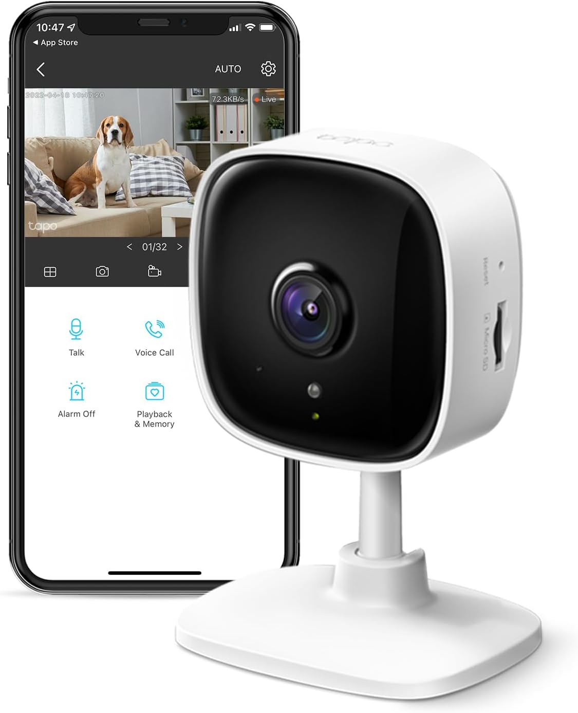 TP-Link Tapo 1080P Indoor Security Camera for Baby Monitor, Dog Camera w/Motion Detection, 2-Way Audio Siren, Night Vision, Cloud &amp; SD Card Storage, Works w/Alexa &amp; Google Home (Tapo C100)