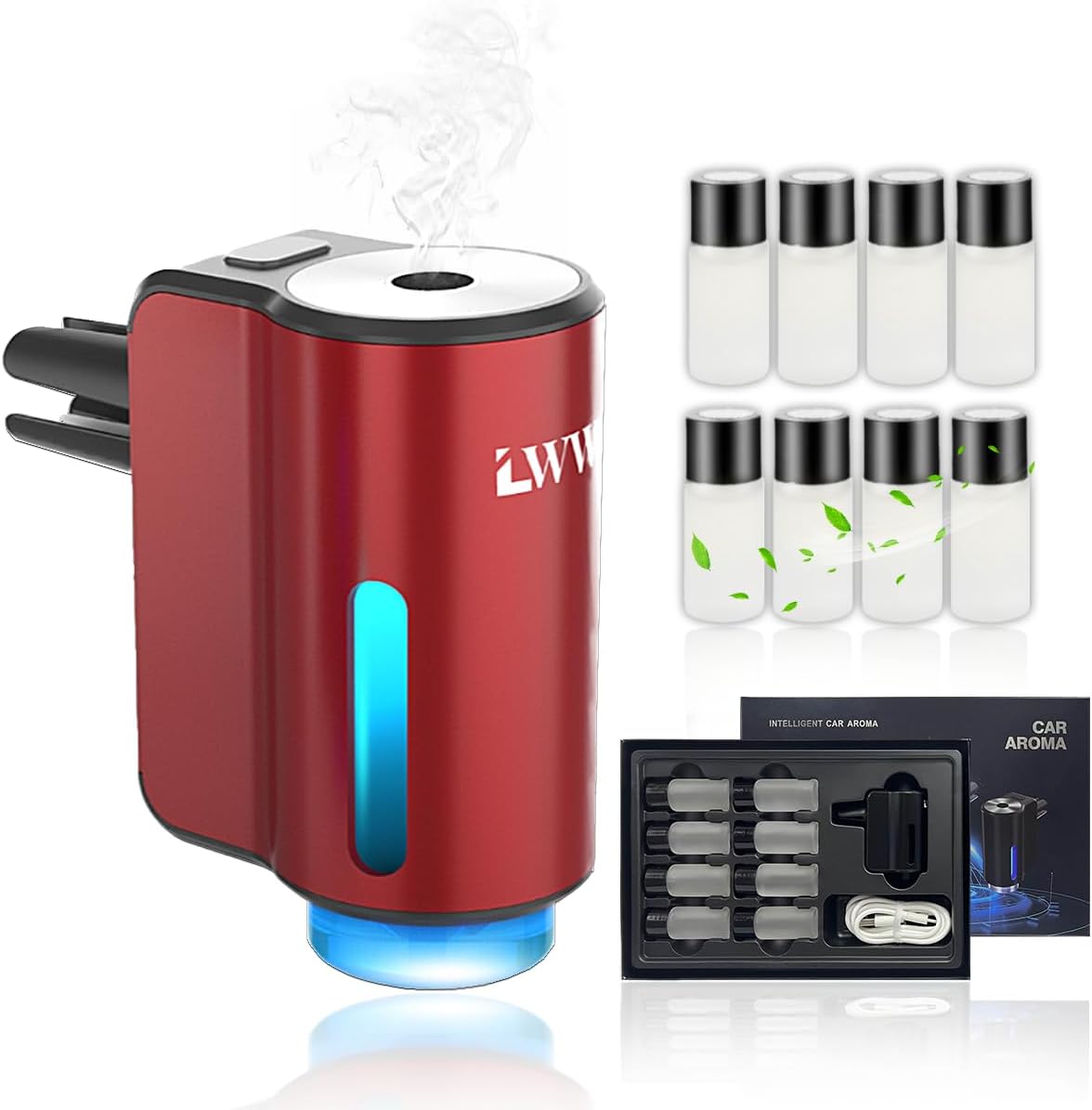 Smart Car Air Freshener, 3 Levels of Adjustable Intensity, Aroma Rechargeable Aroma Diffuser, Adjustable Aroma Diffuser, 220mAh Built-in， Fresh Intense Ocean Perfume