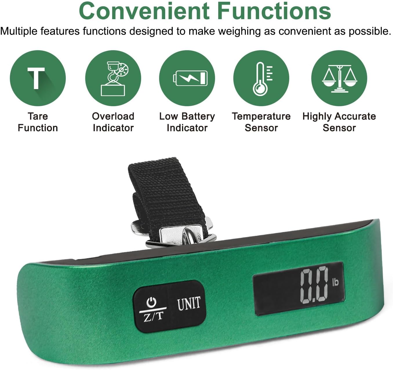 travel inspira Luggage Scale, Portable Digital Hanging Baggage Scale for Travel, Suitcase Weight Scale with Rubber Paint, 110 Pounds, Battery Included