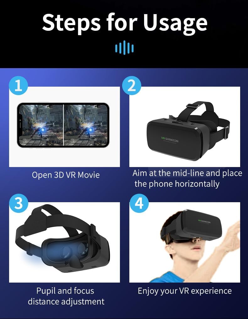 VR Headset for Samsung and Android Phones - Anti-Blue Eyes Protected HD Lenses, VR Goggles for All Smartphone /4.7-6.0in (Black) (with Handle)