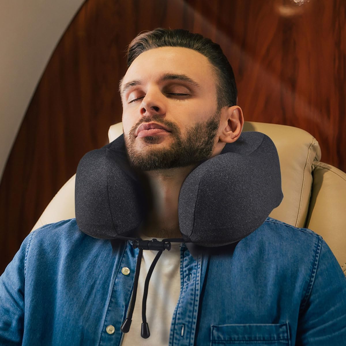 napfun Neck Pillow for Traveling, Upgraded Travel Neck Pillow for Airplane 100% Pure Memory Foam Travel Pillow for Flight Headrest Sleep, Portable Plane Accessories, Striped Black