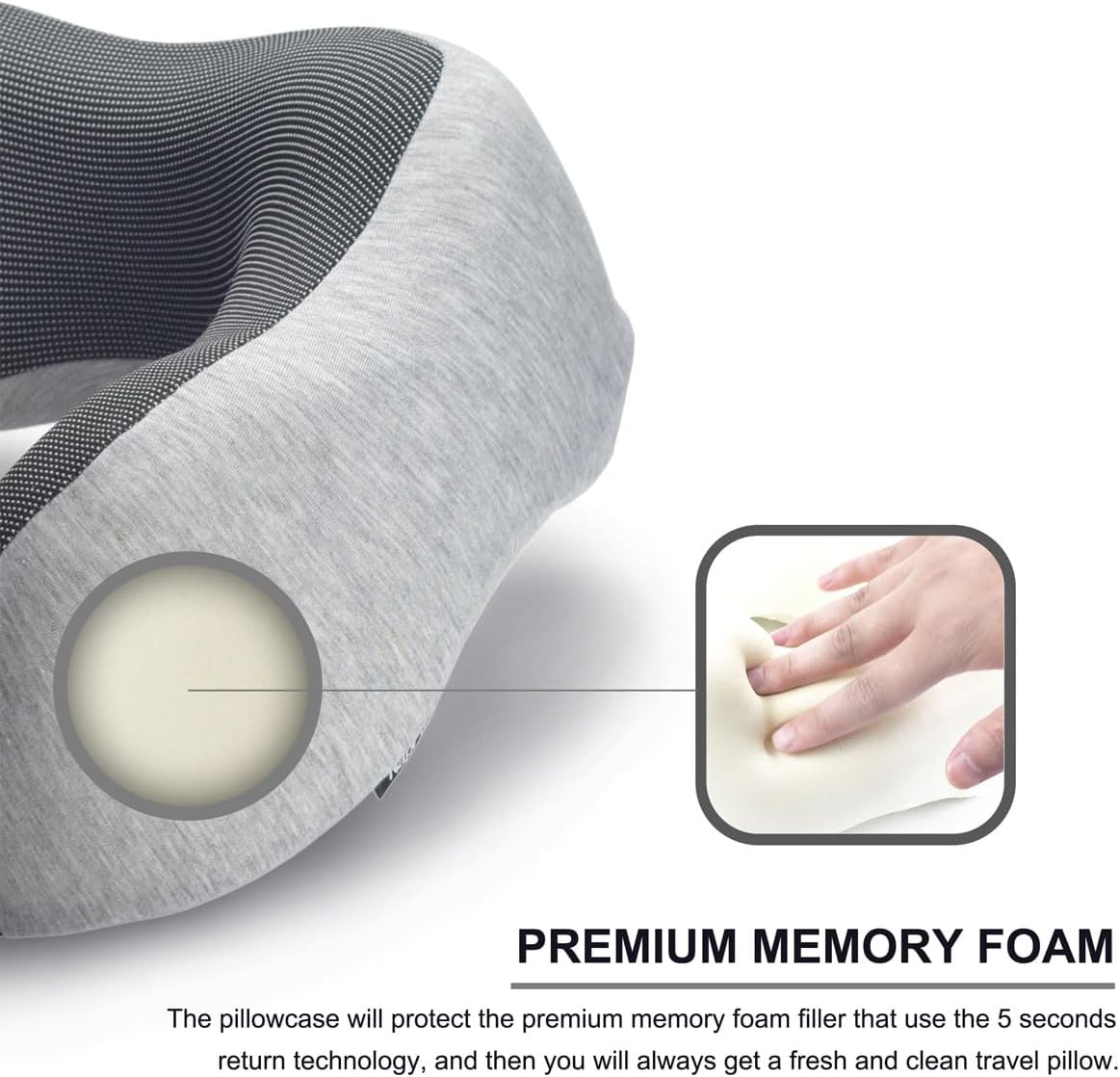 napfun Neck Pillow for Traveling, Upgraded Travel Neck Pillow for Airplane 100% Pure Memory Foam Travel Pillow for Flight Headrest Sleep, Portable Plane Accessories, Striped Black