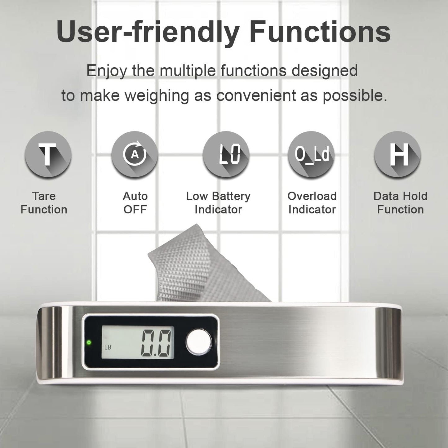 travel inspira Luggage Scale, Portable Digital Hanging Baggage Scale for Travel, Suitcase Weight Scale with Rubber Paint, 110 Pounds, Battery Included