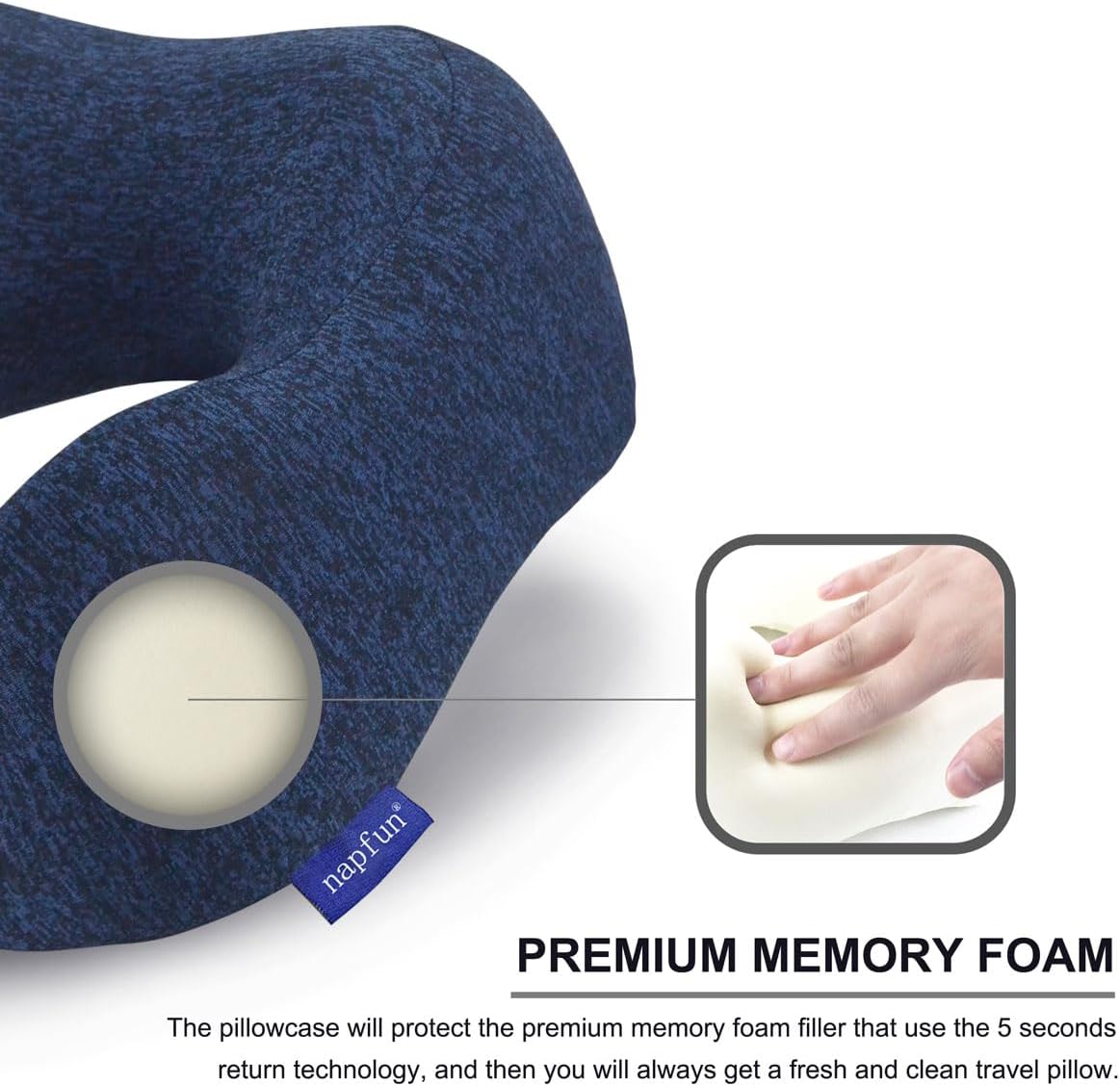 napfun Neck Pillow for Traveling, Upgraded Travel Neck Pillow for Airplane 100% Pure Memory Foam Travel Pillow for Flight Headrest Sleep, Portable Plane Accessories, Striped Black