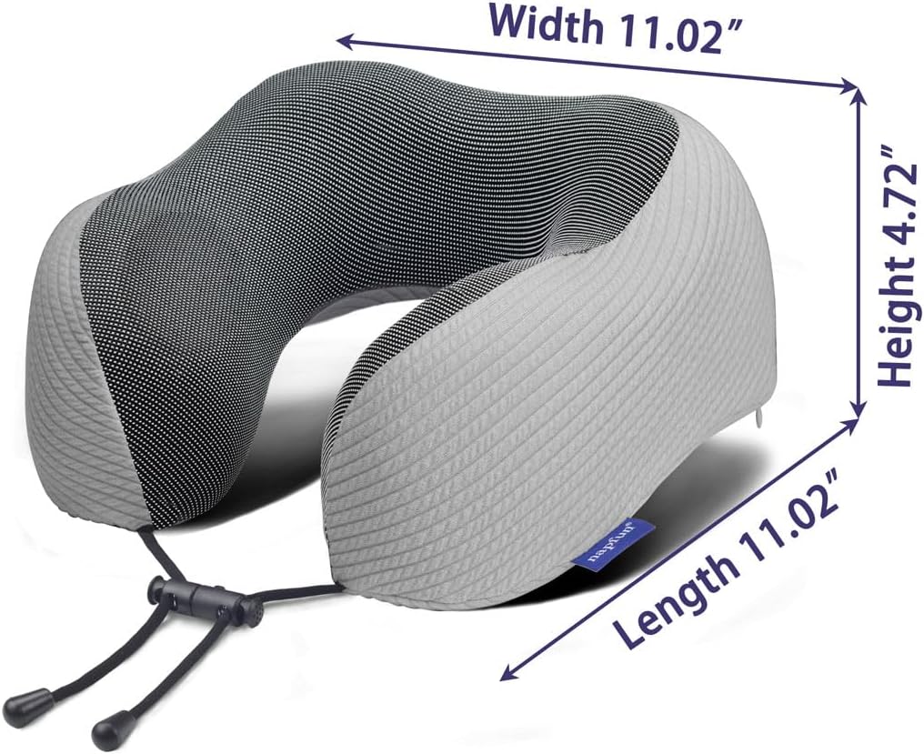 napfun Neck Pillow for Traveling, Upgraded Travel Neck Pillow for Airplane 100% Pure Memory Foam Travel Pillow for Flight Headrest Sleep, Portable Plane Accessories, Striped Black
