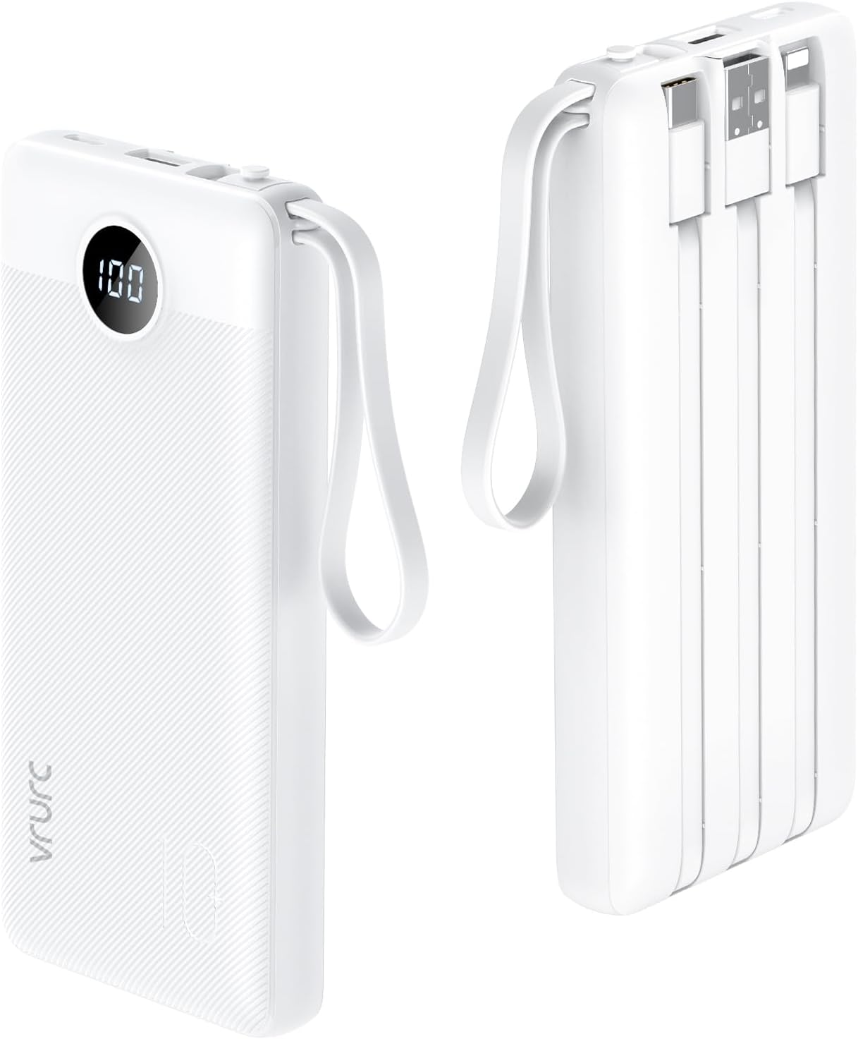 VRURC 10000mAh Power Bank Built-in Cables, Portable Charger with LED Display, Slim Travel Battery Pack with Cords, 5 Output Dual Input Phone Charger for Cell Phone Smart Devcies-Blue(1 Pack)