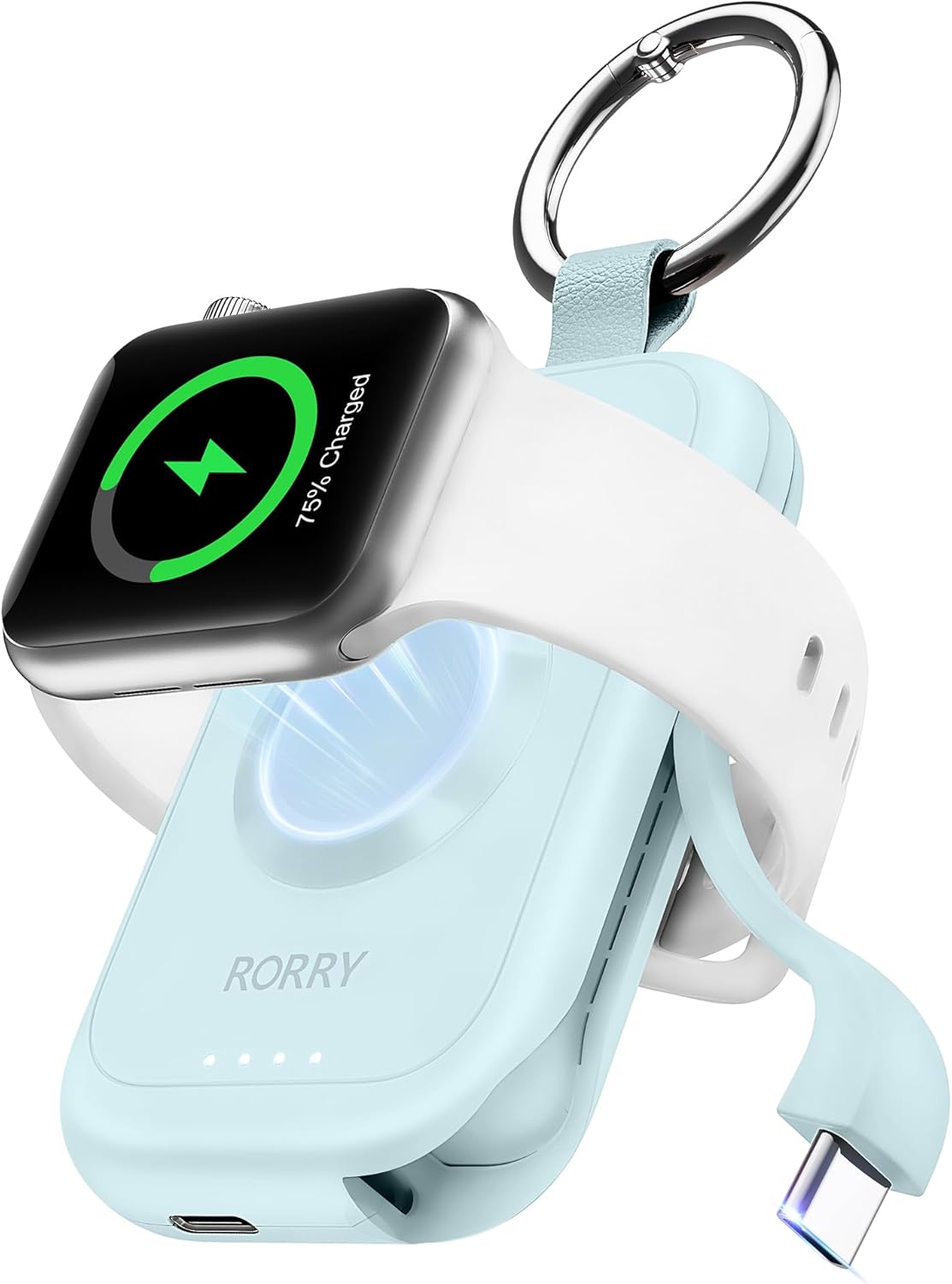 RORRY Charger for Apple Watch Series 9, 2500mAh Fast Charging Portable Charger for iWatch, Travel Charger with Built-in USB C Cable for Apple Watch Ultra Series 9 8 7 6 5 4 3 2 SE Accessories, Pink