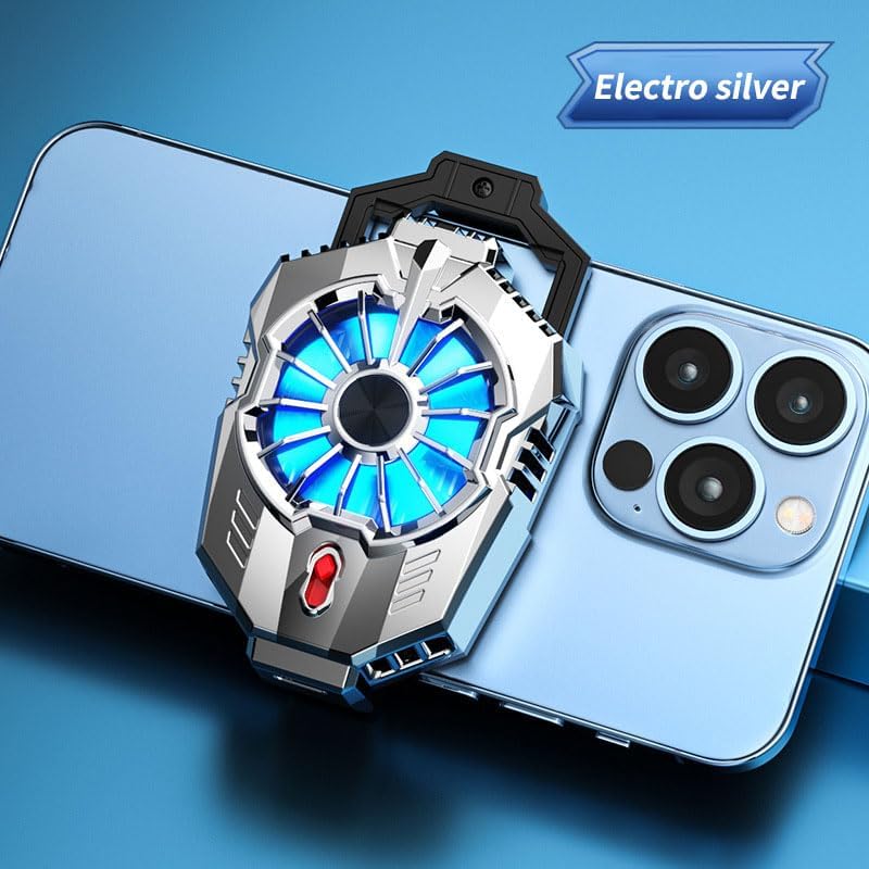 Electroplate Phone Cooling Fan, 2 Gears Cooler with Clip for iPhone, Semiconductor Quick Cooling Gaming Equipment for Travel Outdoor Live