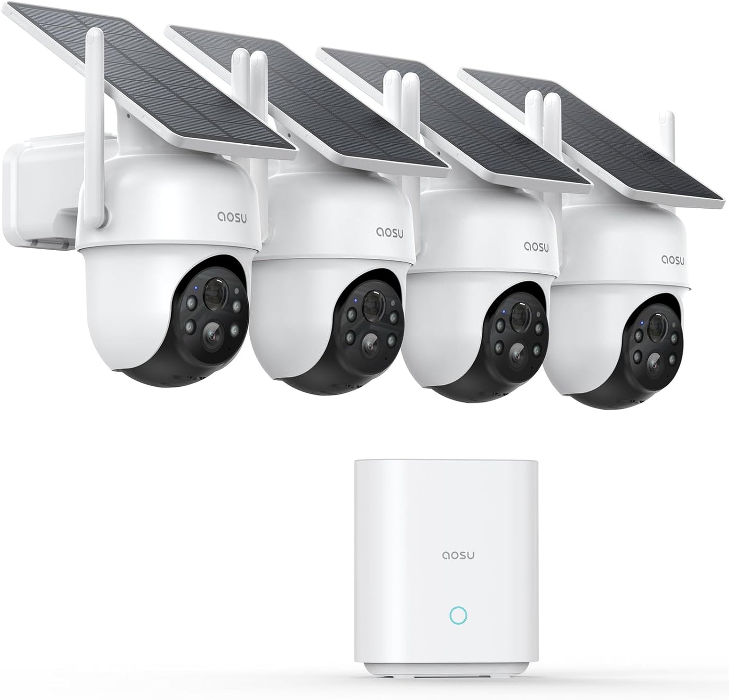 AOSU Security Cameras Outdoor Wireless, 4 Cam-Kit, No Subscription, Solar-Powered, Home Security Cameras System with 360° Pan &amp; Tilt, Auto Tracking, 2K Color Night Vision, Easy Setup, 5G &amp; 2.4G WiFi