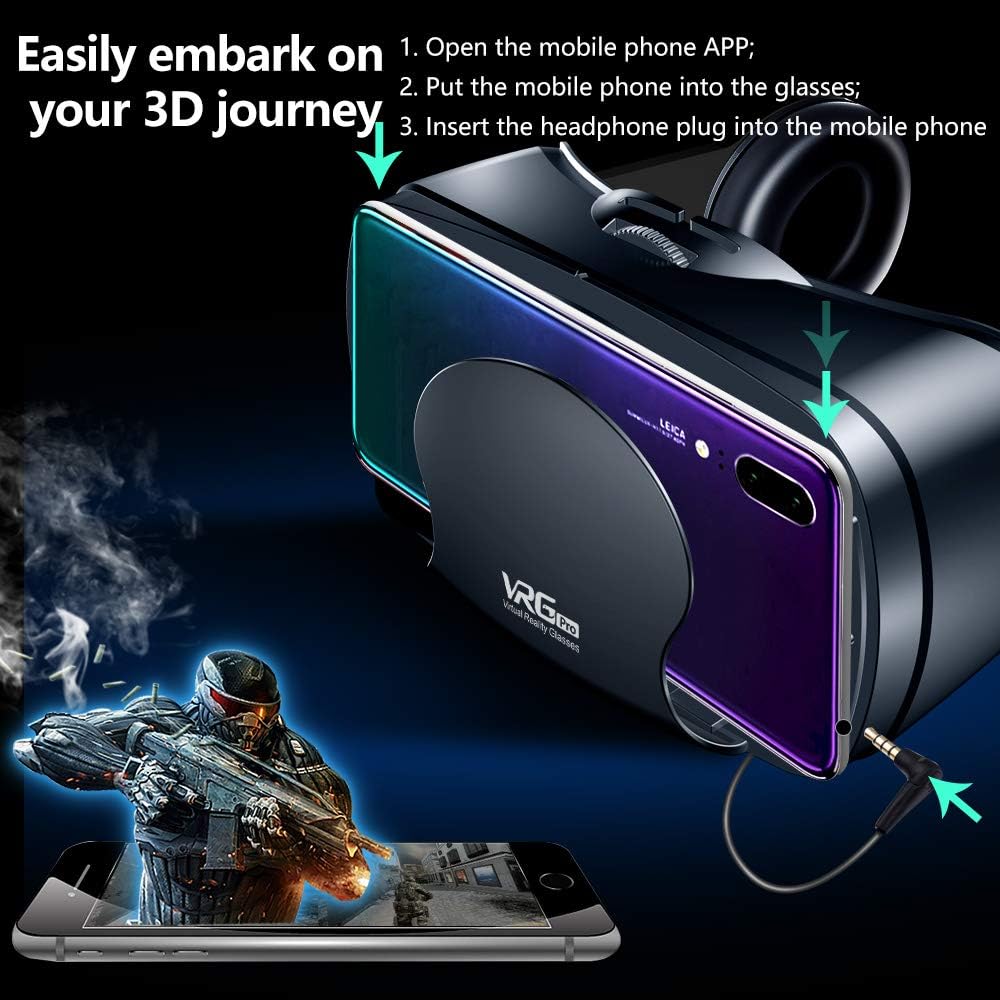 NEWSTYP 5~7inch VRG Pro 3D VR Glasses Virtual Reality Full Screen Visual Wide-Angle VR Glasses Box for 5 to 7 inch Smartphone Eyeglasses with Remote Control (Black Basic)