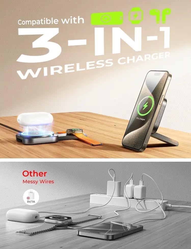 LISEN for Magsafe Charger Stand for Apple,Travel Charger for iPhone 16 Pro Charging Station Pad,Magnetic Wireless Charger for iPhone and Watch Airpods Travel Magsafe Accessories Fit iPhone 16-12,Black