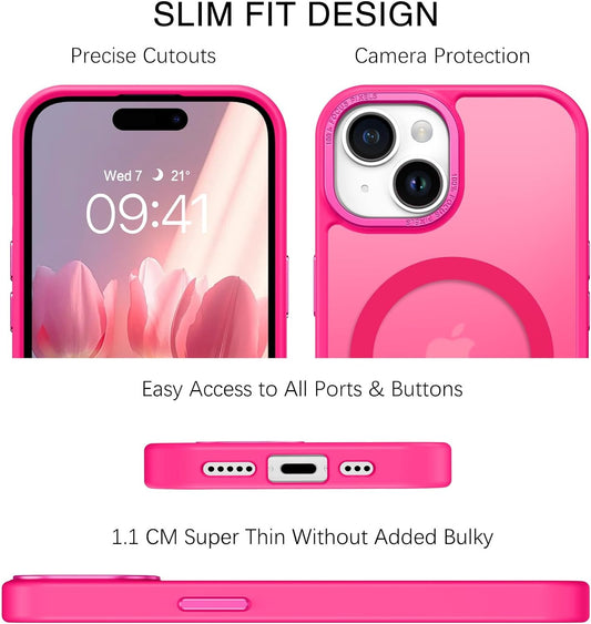 BENTOBEN Compatible with iPhone 15 Plus Case, Translucent Matte Slim Shockproof Magnetic Phone case [Compatible with MagSafe] Women Men Girl Boy Protective Cover for iPhone 15 Plus, Hot Pink