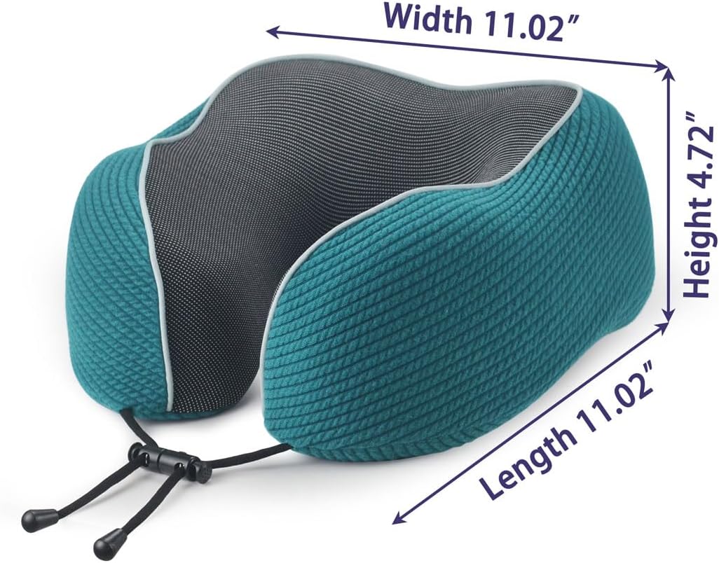 napfun Neck Pillow for Traveling, Upgraded Travel Neck Pillow for Airplane 100% Pure Memory Foam Travel Pillow for Flight Headrest Sleep, Portable Plane Accessories, Striped Black