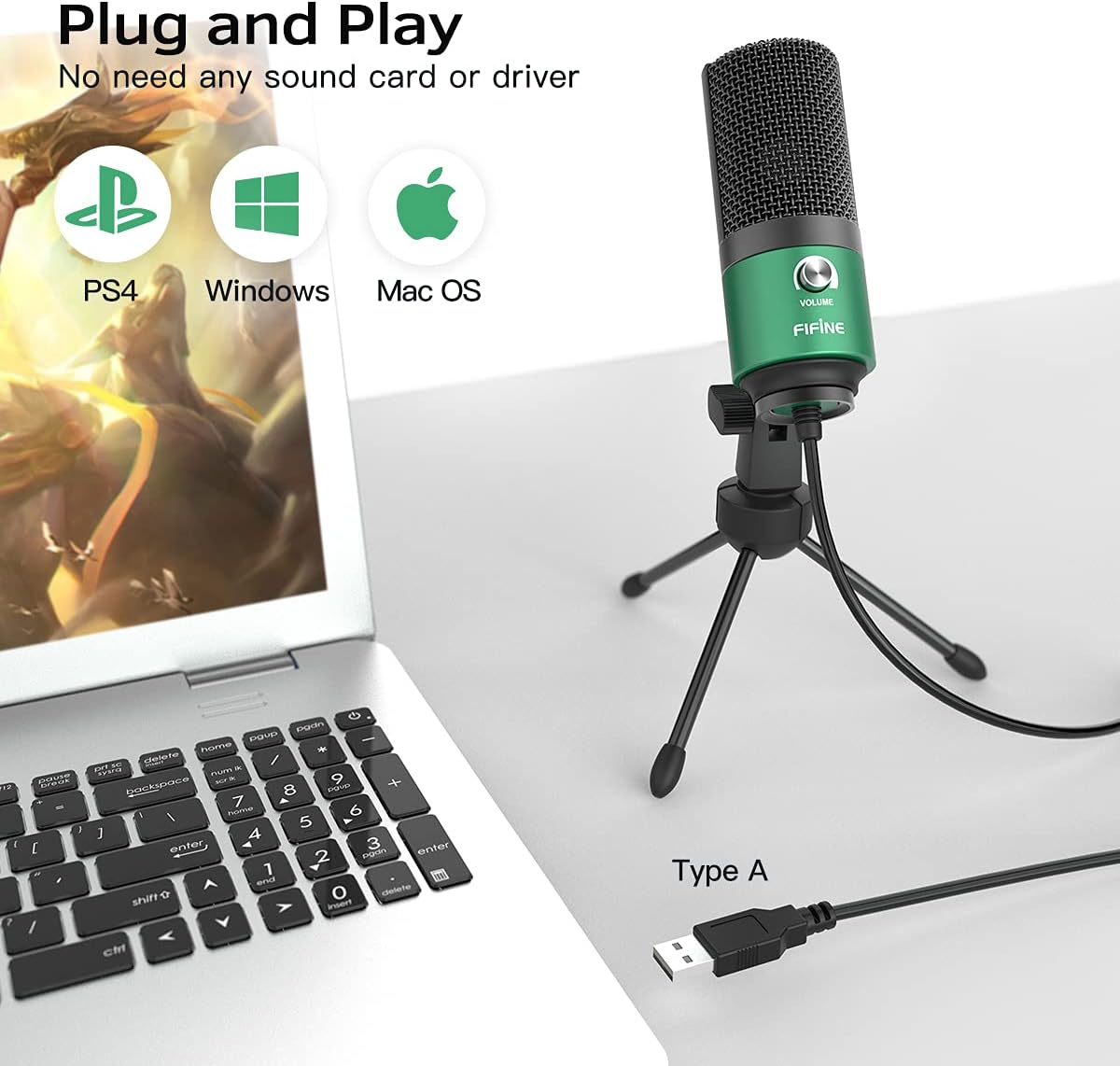 FIFINE USB Microphone, Metal Condenser Recording Microphone for Laptop MAC or Windows Cardioid Studio Recording Vocals, Voice Overs,Streaming Broadcast and YouTube Videos-K669B