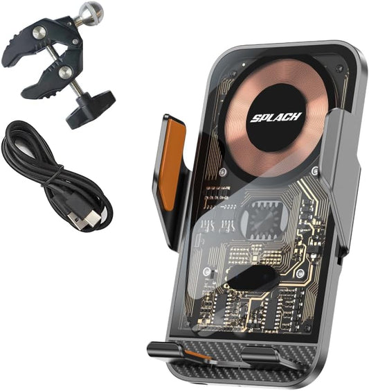 SPLACH Zippy Wireless Charging Phone Holder for Cycling, auto-Sensor Phone Holder, Compatible with All 4.7&#39;&#39;-6.8&#39;&#39; Phones iPhone, Other QI-Enabled Devices; LG; Google Samsung Galaxy