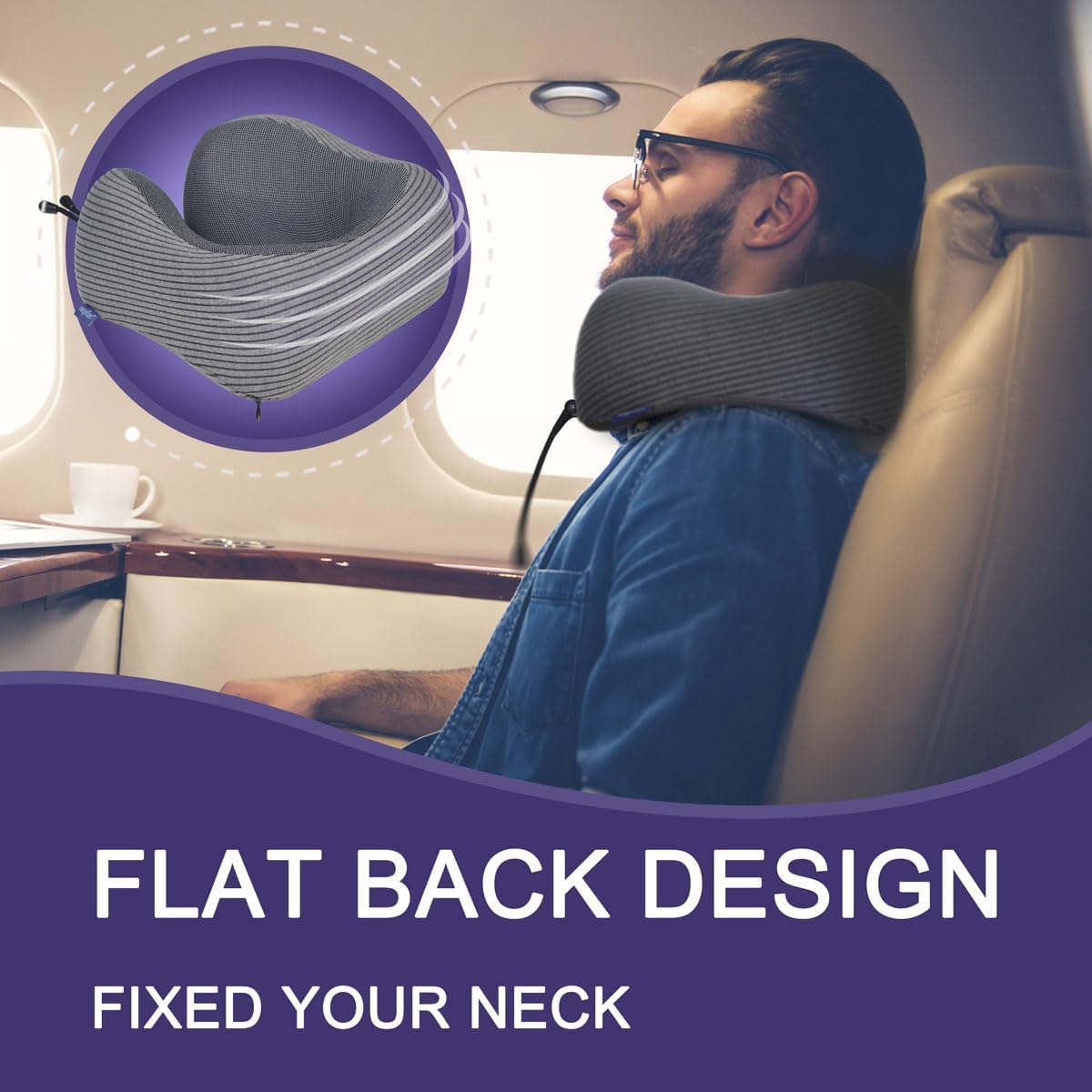 napfun Neck Pillow for Traveling, Upgraded Travel Neck Pillow for Airplane 100% Pure Memory Foam Travel Pillow for Flight Headrest Sleep, Portable Plane Accessories, Striped Black