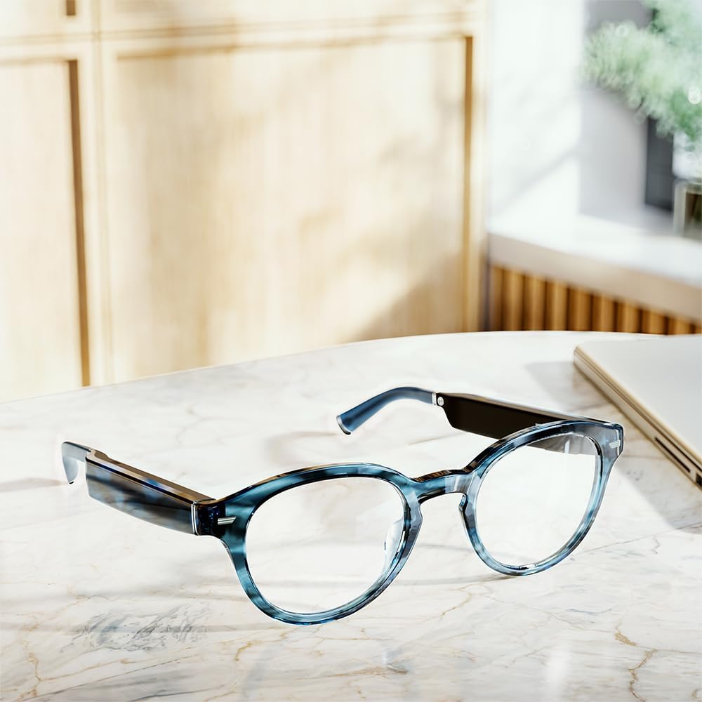 Amazon Echo Frames (3rd Gen) | Smart glasses with Alexa | Modern Rectangle frames in Charcoal Gray with blue light filtering lenses