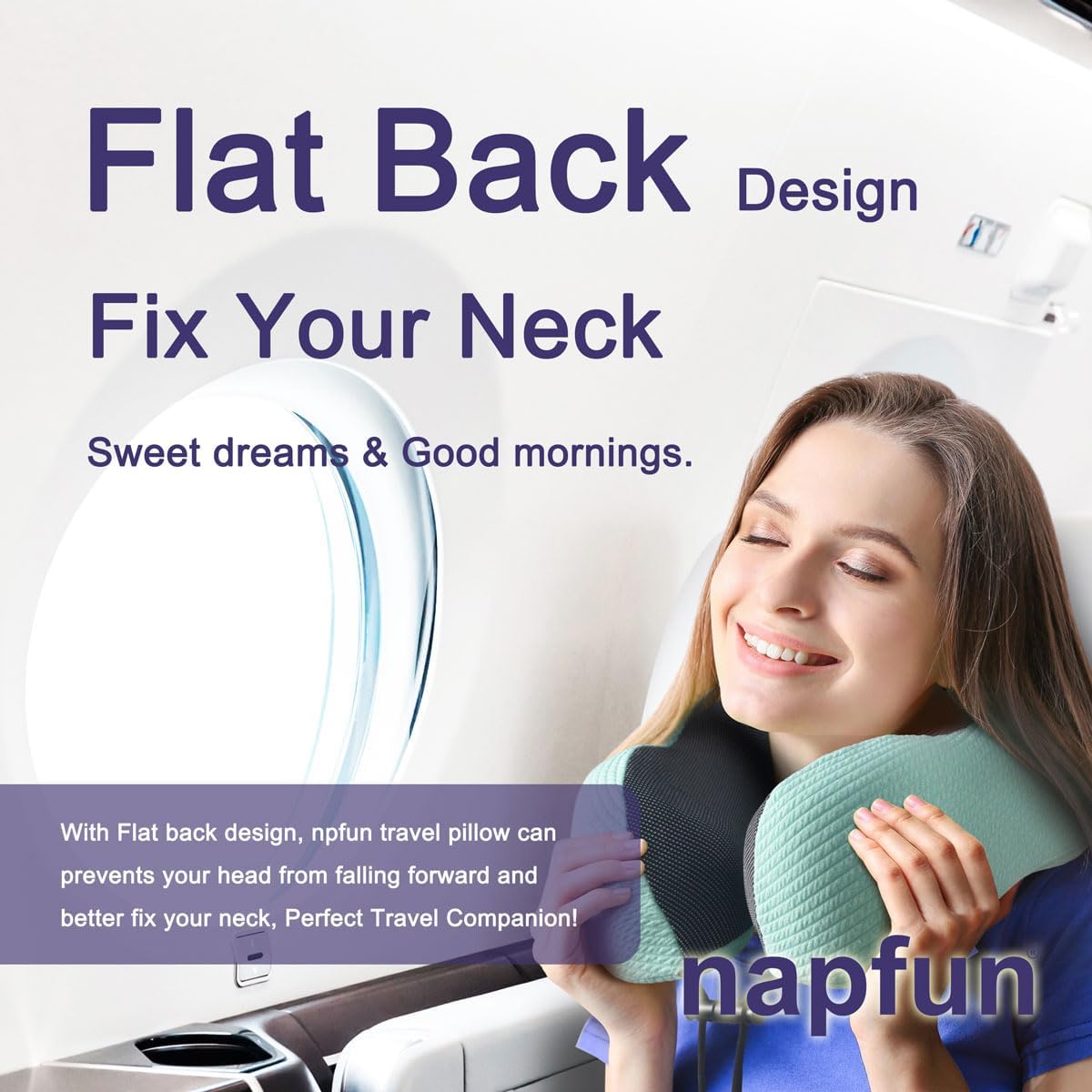 napfun Neck Pillow for Traveling, Upgraded Travel Neck Pillow for Airplane 100% Pure Memory Foam Travel Pillow for Flight Headrest Sleep, Portable Plane Accessories, Striped Black