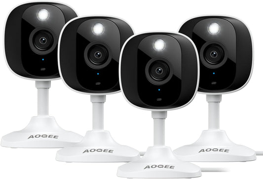 AOQEE 2K Cameras for Home Security-Outdoor/Indoor Camera for Dog/Cat/Pet/Nanny/Baby, Color Night Vision, White Light, Siren, 24/7 SD Recordings, Works with Alexa/Google Home, C1-White-2P (2.4Ghz WiFi)