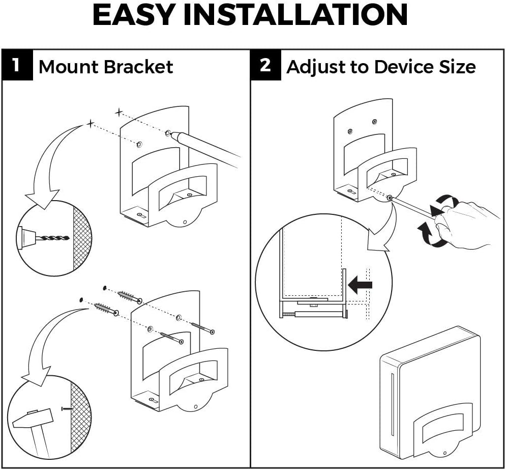 HumanCentric Cable Box Mount and Modem Mount, Adjustable Wall Mount for Small and Wide Devices Like Cable Boxes, Modems, DVD Players, Streaming Media Devices, Mount on The Wall Behind TV