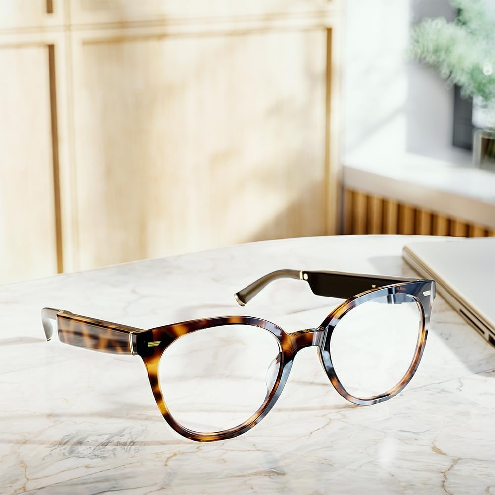 Amazon Echo Frames (3rd Gen) | Smart glasses with Alexa | Modern Rectangle frames in Charcoal Gray with blue light filtering lenses