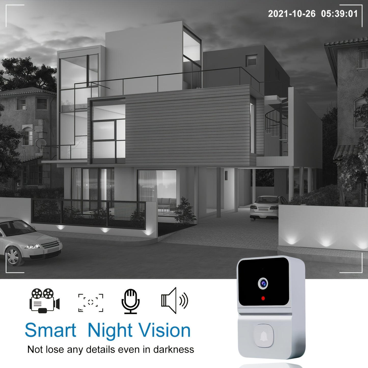 [Popular Choice] Smart WiFi Doorbell with Built-in Battery - Wireless Security Video Intercom, 2-Way Audio, Night Vision, USB Rechargeable, Low Power Consumption, Supports 2.4G Wifi
