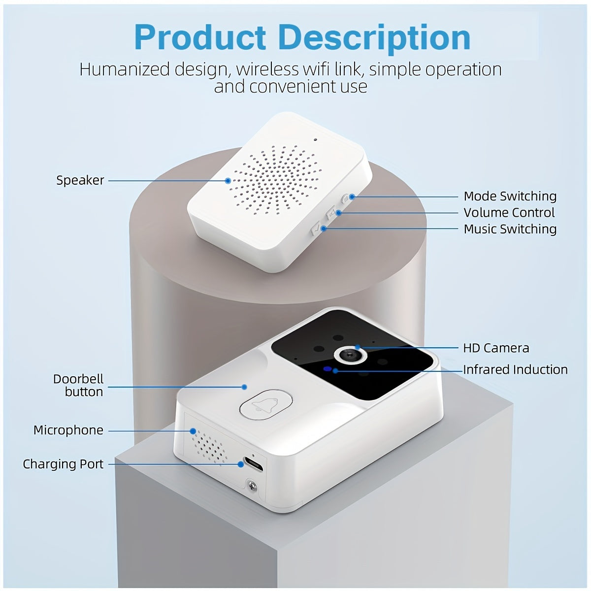 Tuya Wireless Doorbell Camera With HD Video, Night Vision & Voice Change