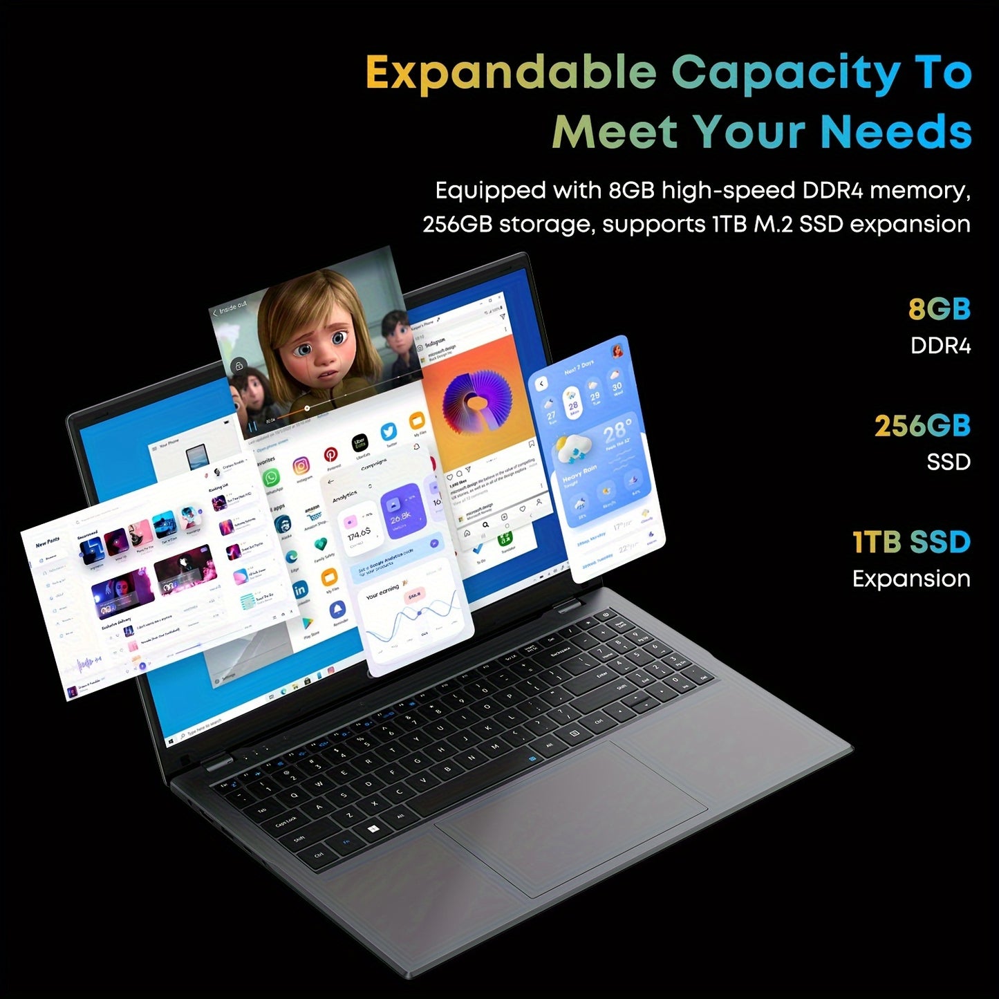 CHUWI HeroBook Plus Laptop 15.6'', 8GB DDR4 256GB SSD, 1TB SSD Expand, Intel N4020, 1920*1080 FHD IPS Display, WiFi 5, BT4.2, USB 3.0, Windows 11 Computer christmas gift
