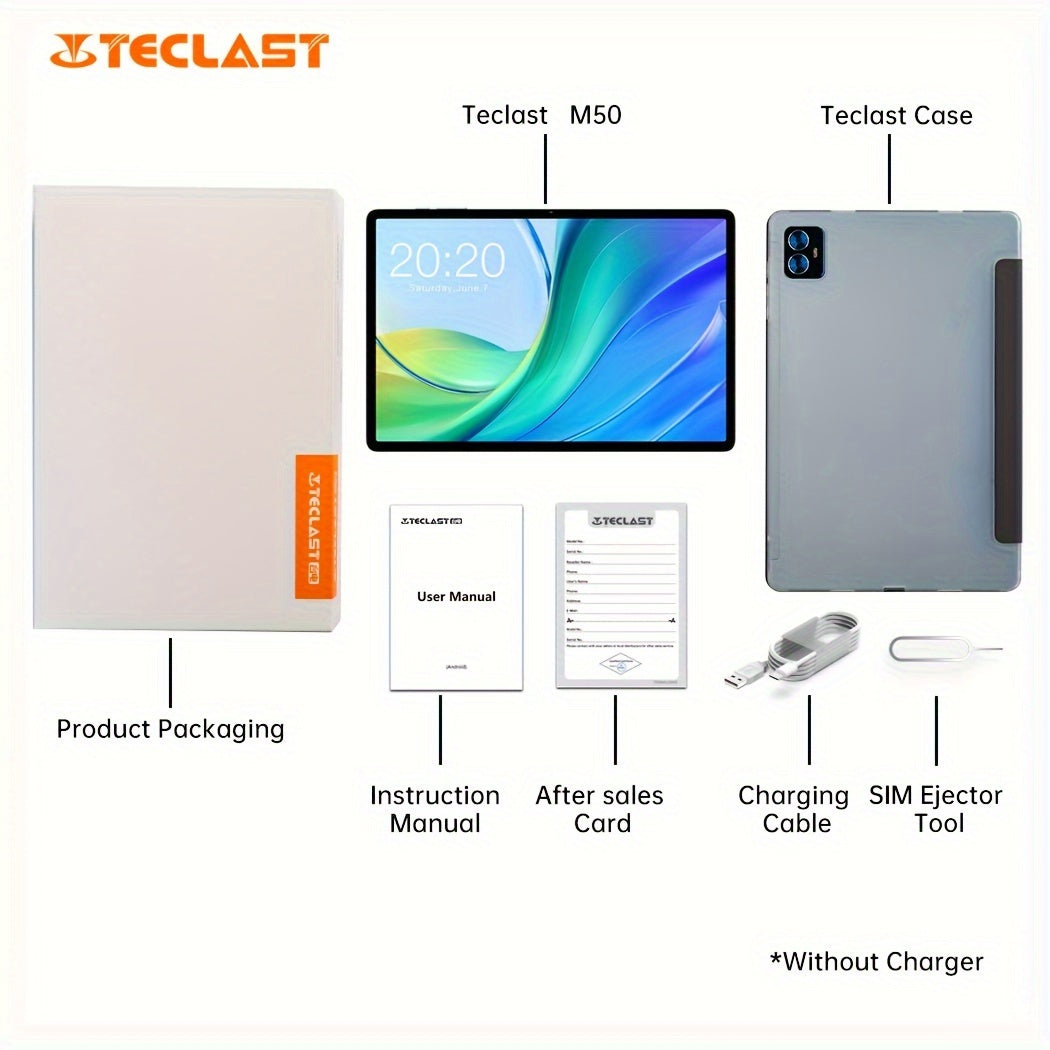 Teclast M50 Tablet with 6GB for RAM, 128GB ROM, and 1TB Expansion - Unisoc T606 8-Core CPU, Mali-G57 GPU, 10.1-inch TDDI Display, LTE Dual SIM Support, for Android 14, 6000mAh Battery, Wi-Fi, 5MP 13MP Cameras, Tablet PC