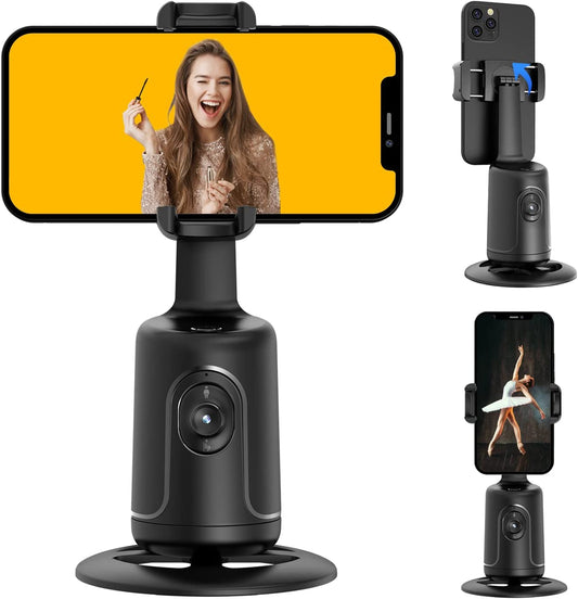 HKXYK Face Tracking Tripod, Desktop Gimbal, No App Required, 360° Rotation Face Body Phone Camera, Mount Smart Phone Tracking Holder for Live Vlog Streaming Video, Rechargeable Battery-Black