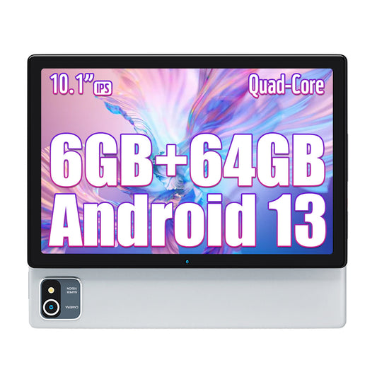 AEEZO 10.1-inch Silvery Tablet, Android 13 System, 64GB ROM, 6GB RAM, Quad-core CPU, 5000mAh Battery, Wireless Keyboard And Mouse, Stylus Pen, Sold Separately