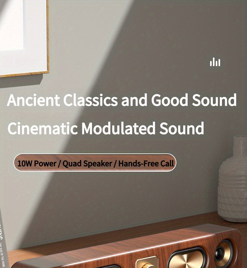 Portable Wireless Speaker with Enhanced Bass - Wireless, Dual Speakers, Rechargeable Battery, Ideal for Parties & Gifts, Wood Grain Design