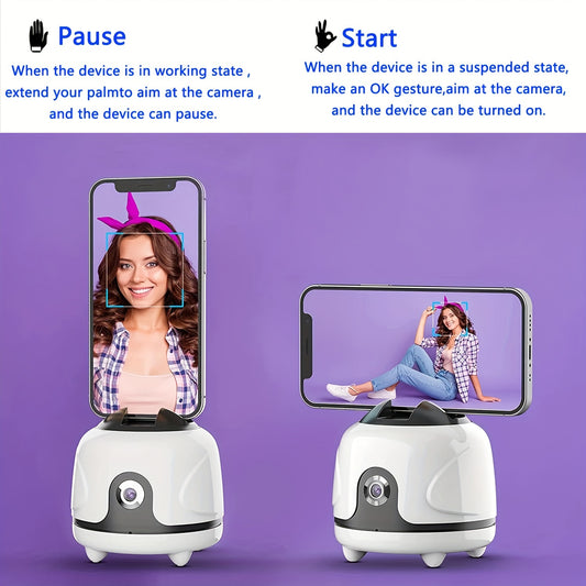 360° Auto-Rotating Face Tracking Tripod, USB Rechargeable Smart Phone Gimbal