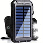 Solar Power Bank: Portable Charger with Dual LED Flashlights, USB Input/Output & Waterproof Solar Panel