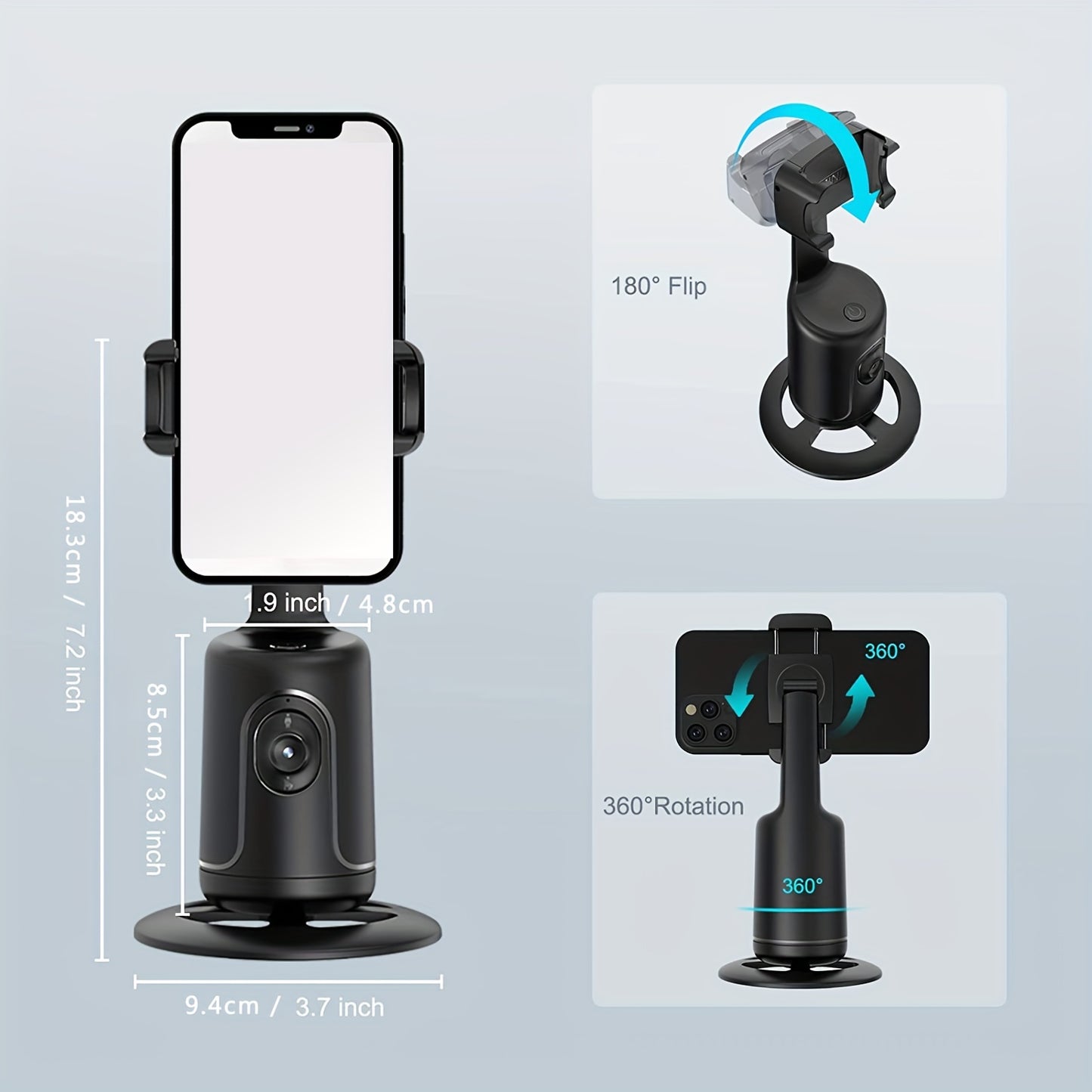 HKXYK Face Tracking Tripod, Desktop Gimbal, No App Required, 360° Rotation Face Body Phone Camera, Mount Smart Phone Tracking Holder for Live Vlog Streaming Video, Rechargeable Battery-Black