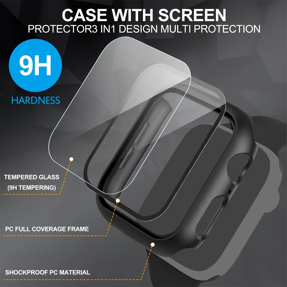 Glass  Case For Apple Watch 8 7 45mm 41mm 44mm 40mm Screen Protector PC Cover Bumper For IWatch Series 3 4 5 SE 6 Accessories