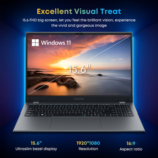 CHUWI HeroBook Plus Laptop 15.6'', 8GB DDR4 256GB SSD, 1TB SSD Expand, Intel N4020, 1920*1080 FHD IPS Display, WiFi 5, BT4.2, USB 3.0, Windows 11 Computer christmas gift