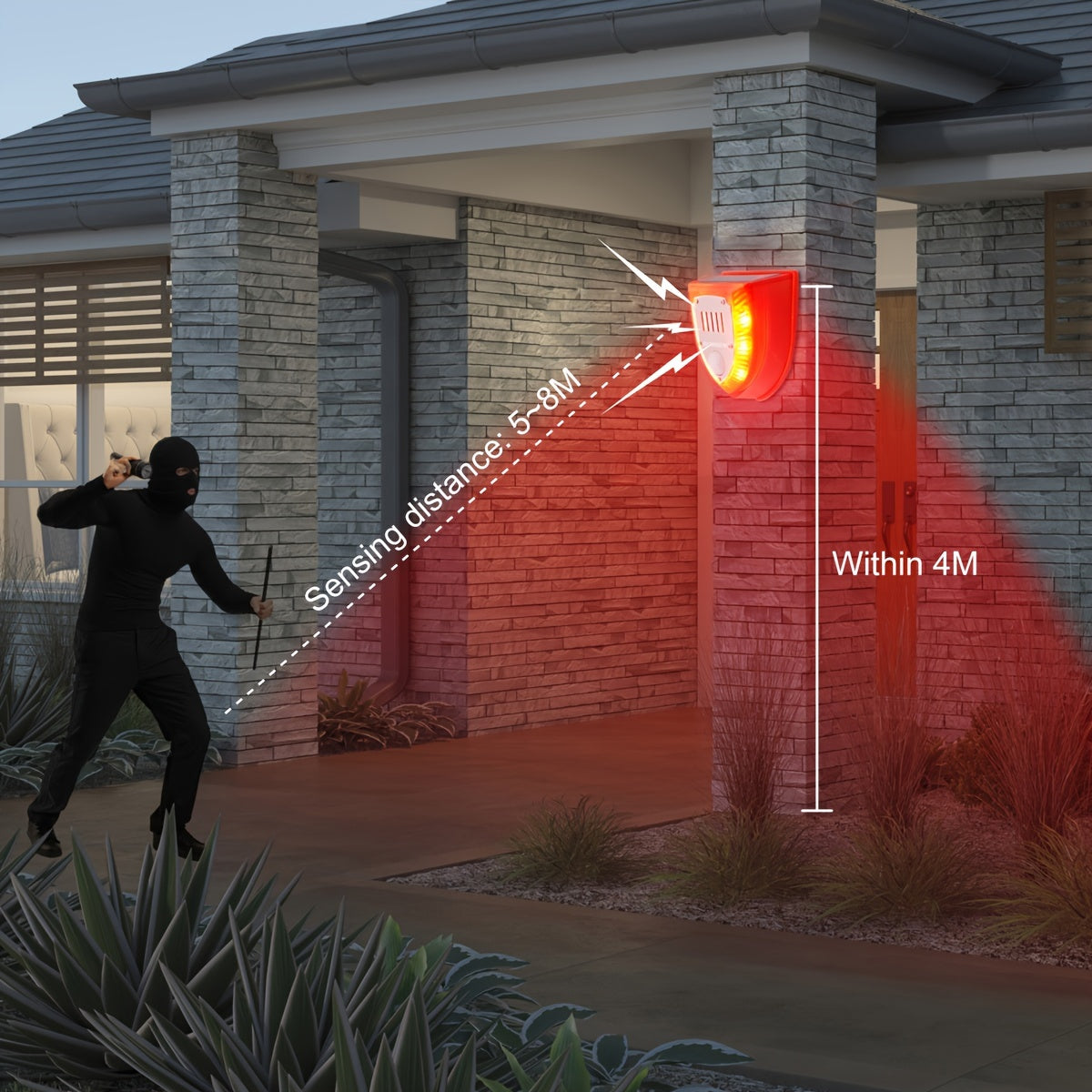 RUOCIN Solar Security Alarm Light with 129dB Gunshot & Dog Barking Sound