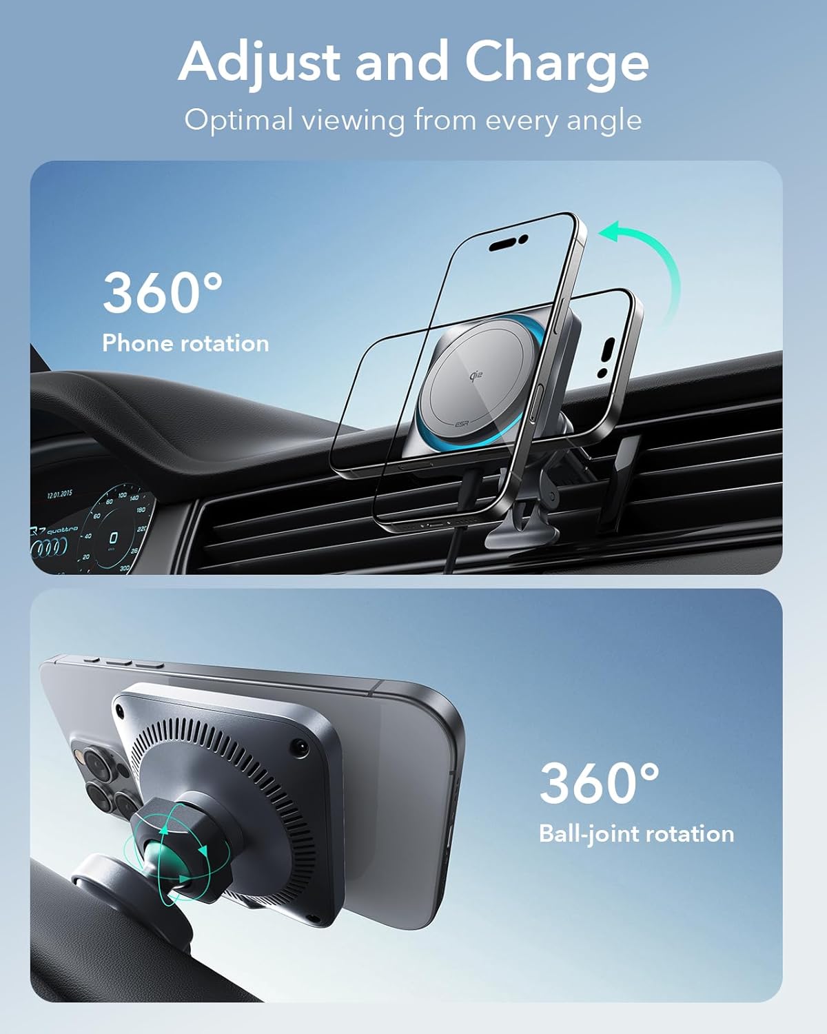 ESR for Qi2-Certified 15W MagSafe Car Mount Charger with CryoBoost, Phone Cooling MagSafe Car Charger, Air Vent/Dashboard Wireless Car Charger for iPhone 16/15/14/13/12, Fast Charger, Black